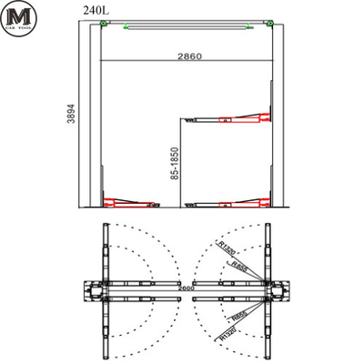 1850mm Height 2 Post Auto Lift 380V Safety Operation With 5 Tons Capacity