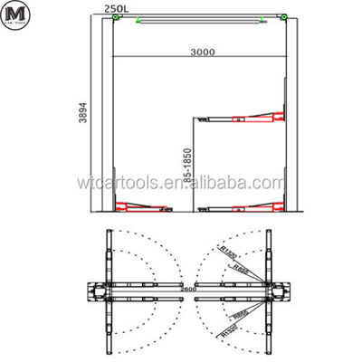 5000KGS 380v 2 Post Car Hoist Double Cylinder Hydraulic For SUV Minibus