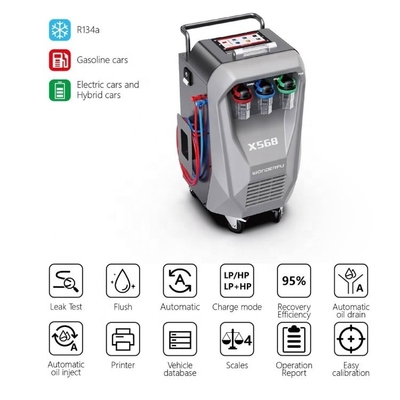3/8HP Compressor X568 Car AC Recovery Machine With Flushing Function And Built In Printer